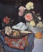 George Leslie Hunter Fruit and Flowers on a Draped Table oil painting